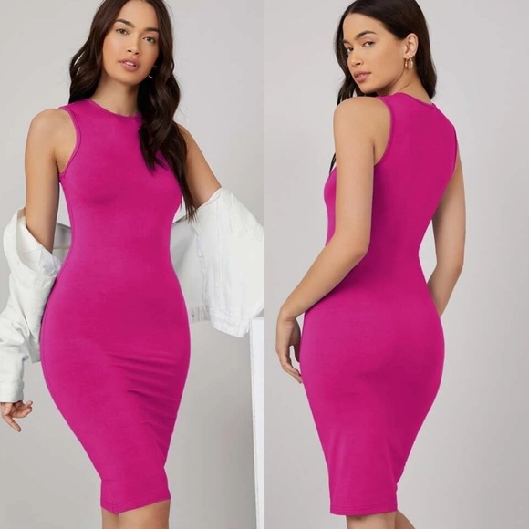 Minimalist high neck bodycon midi dress black - Picture 5 of 11